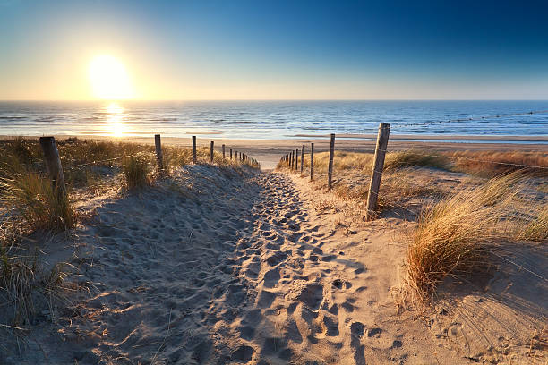 path to sand beach in North sea, Zandvoort aan zee, North Holland, NEtherlands